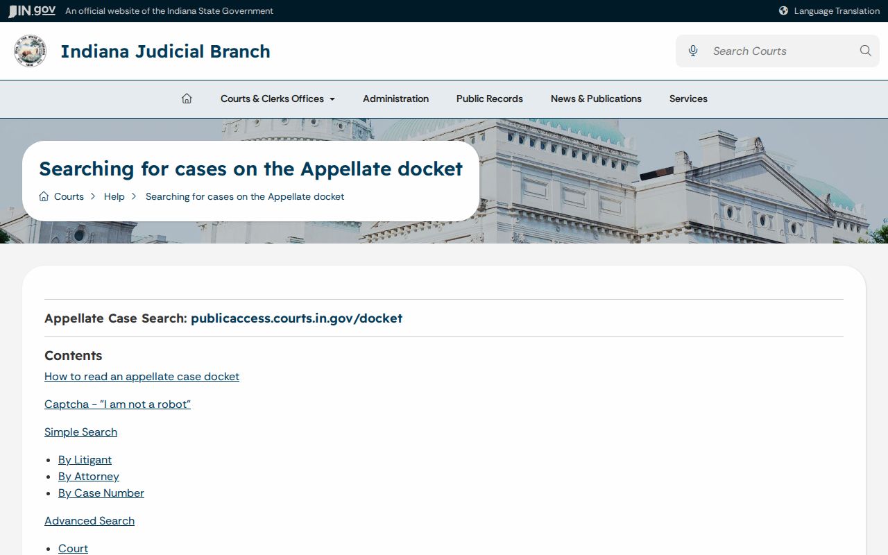 Churubusco court docket Indiana appellate search help