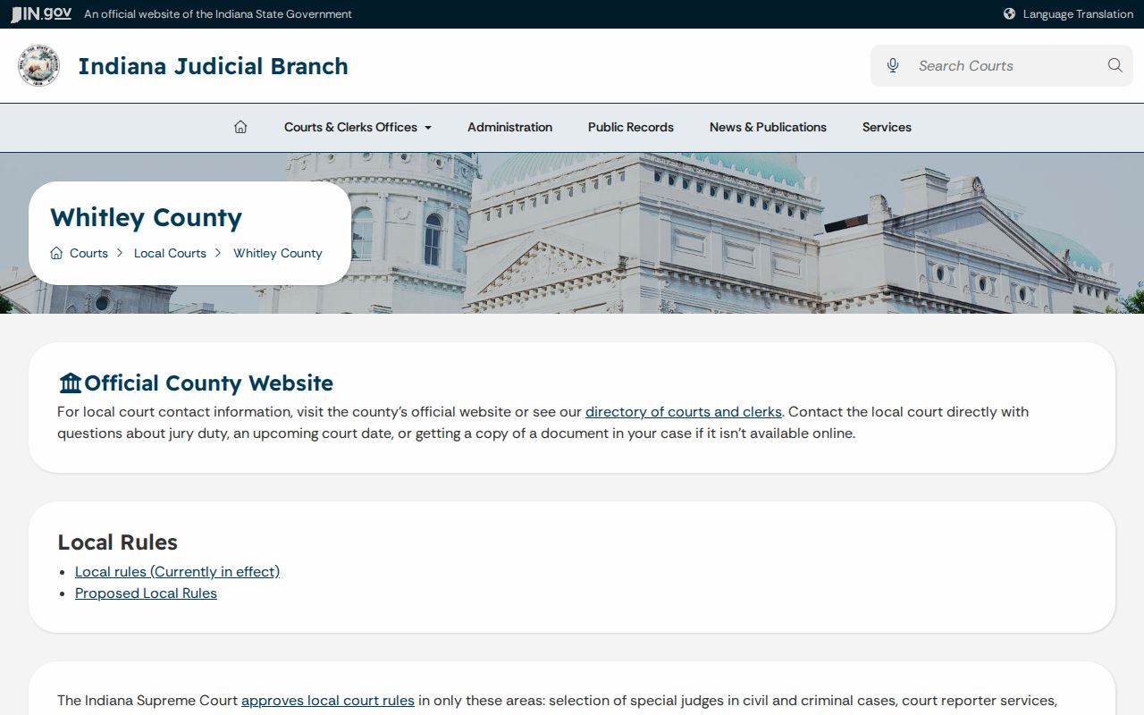 Indiana Whitley County court directory