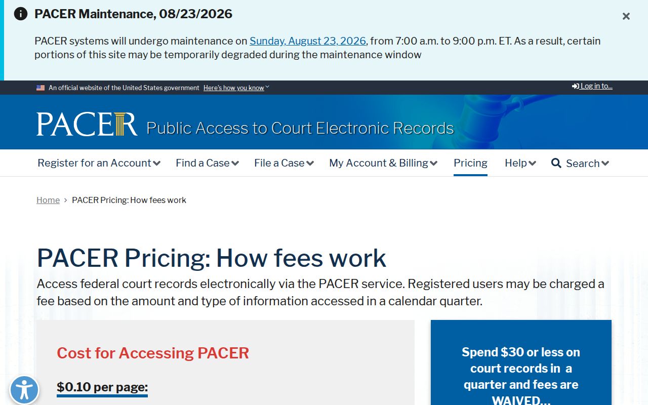 South Whitley court docket federal record fee source