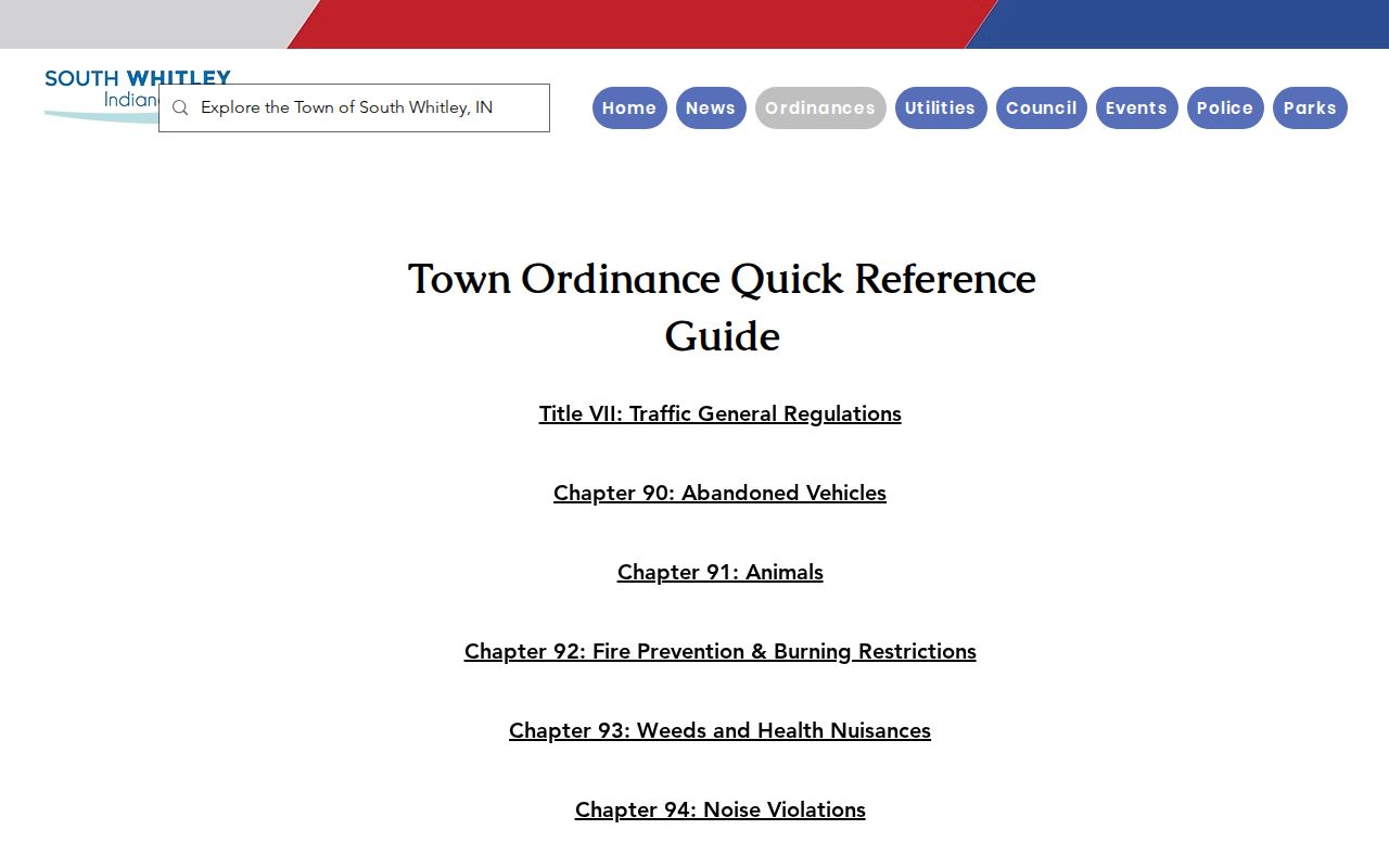 South Whitley court docket ordinance index source