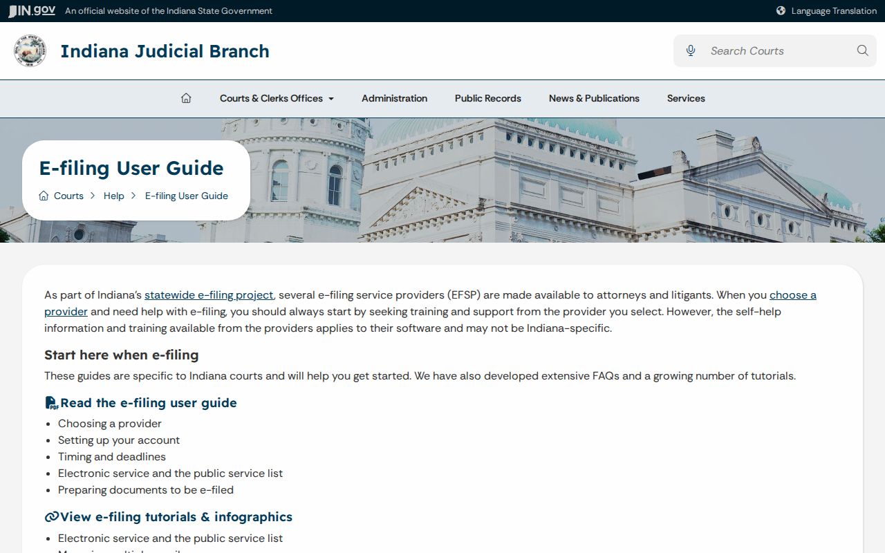 Whitley County civil docket Indiana e-filing help source