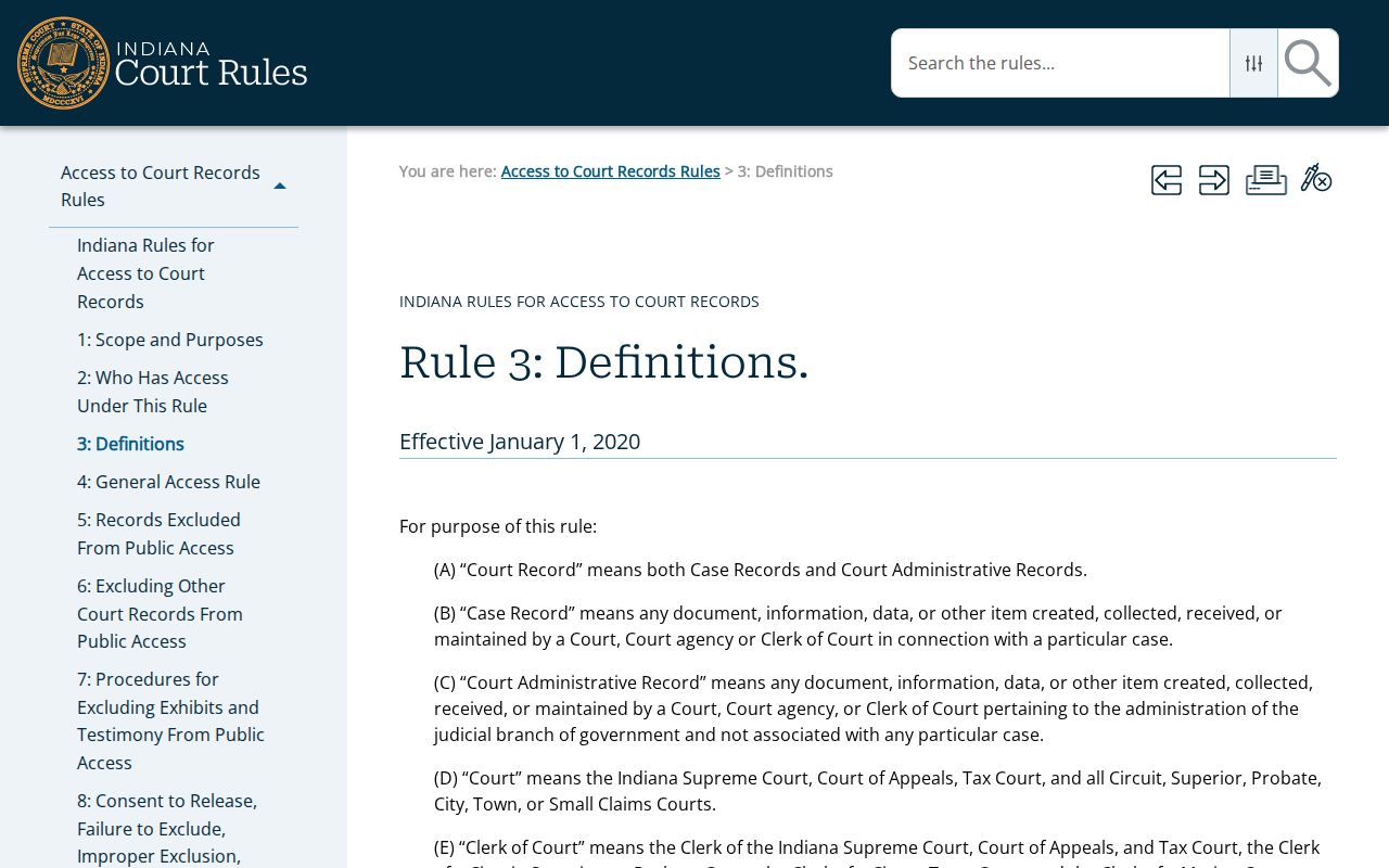 Whitley County civil docket Indiana court record definitions