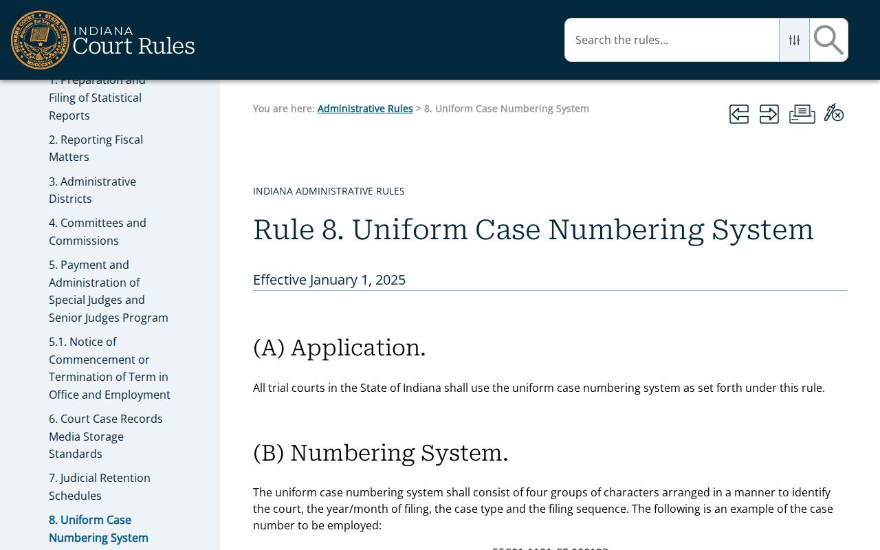Whitley County civil docket Administrative Rule 8 case types