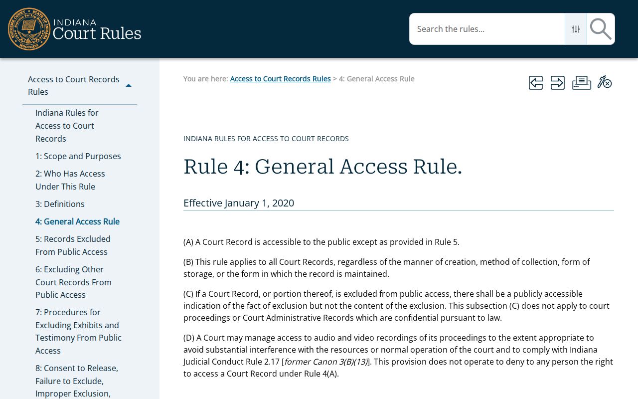 Indiana Rule 4 presumption of access for Whitley County court records