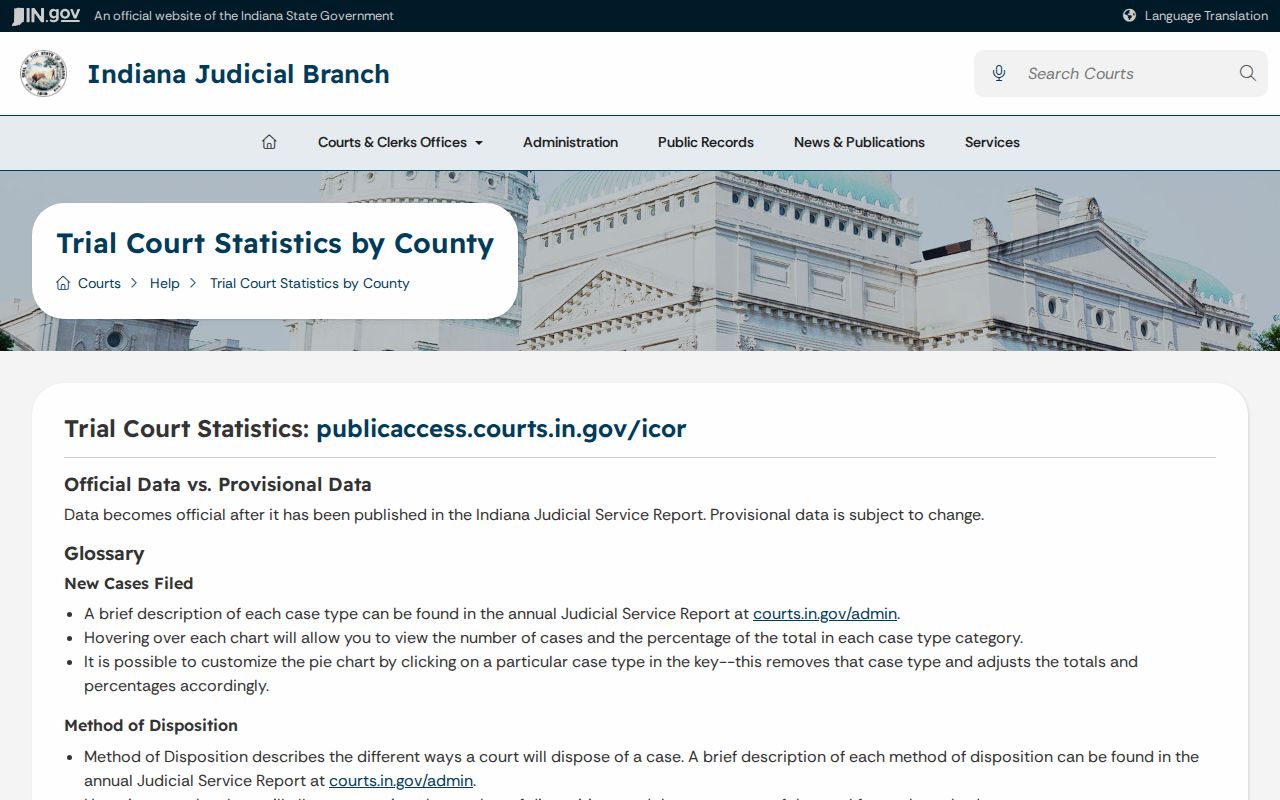 Indiana trial court statistics help page